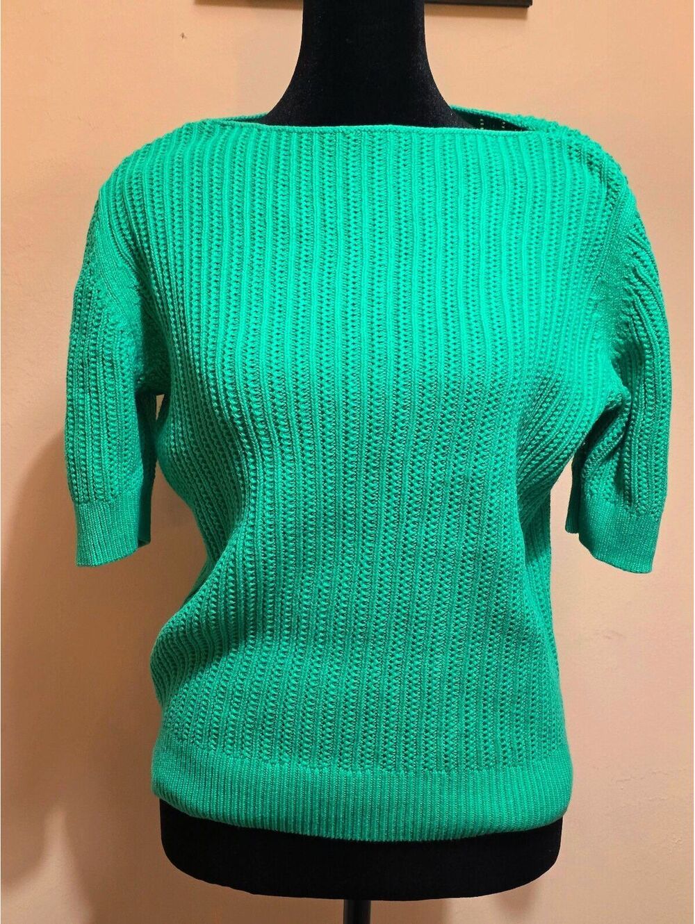 LOFT Outlet Women's XL Green Ribbed Knit Short Sleeve Sweater
